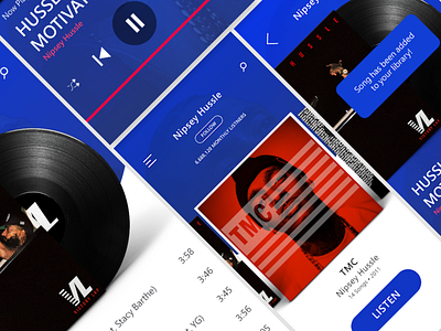 Music Player UI feat. Nipsey Hussle app audio audio player blue invision studio music app music player nipsey hussle ui vinyl record