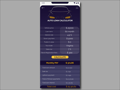 004 DailyUI Auto loan calculatordesign dailyui mobile app design uidesign