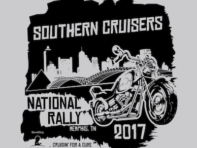 Cruisin' for a Cure cityscape design memphis motorcycle national rally rally screen print screen printed screen printing shirt shirt design st. jude typography