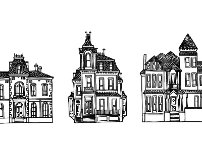Victorian Houses architecture building handdrawn house illustration ink victorian