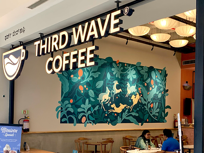Cafe Mural | Thirdwave Coffee Roasters art cafe cafeartwork coffee goats illustration leaves mural muralpainting wallart