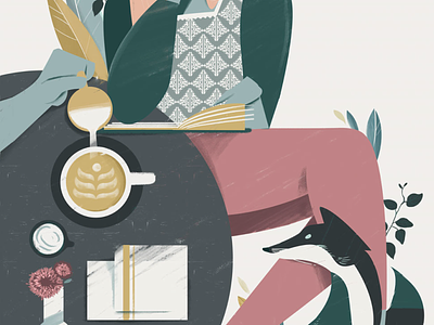 Sip coffeeshop fox illustrations illustrator pour sip wildlife woman