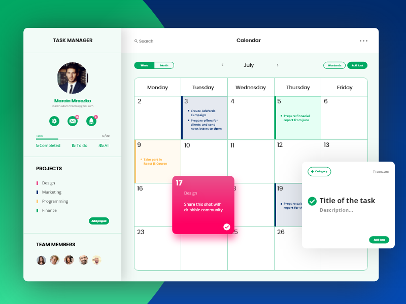 Task Manager Calendar by Marcin Mroczko on Dribbble