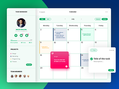 Task Manager - Calendar calendar dashboard interface task ui ux