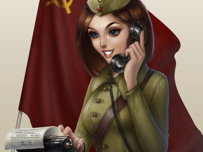 Girl cartoon character girl illustration telephonist war ww2