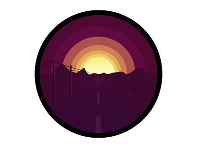 Sunset road art desert design illustration logo mountain orange purple road route 66 sun sunset visual design yellow