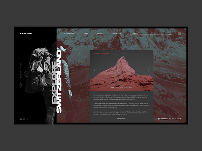 Explore Switzerland - dark mode alps branding discover hiking landing page mountains nature product page snow switzerland tourism trail trails travel typography ui deisgn ui design ux web winter