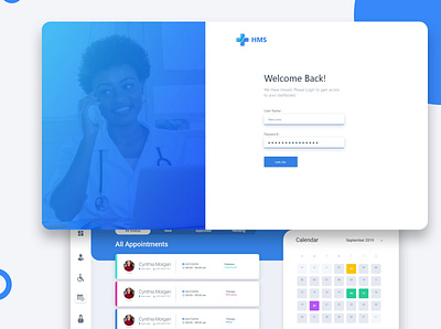 Health Management Systems Dashboard blue dashboard homepage hospital illustration login screen simple ui ux