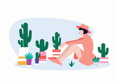 Girl with cactuses art art board clean design flat graphicart graphicdesign illustration vector