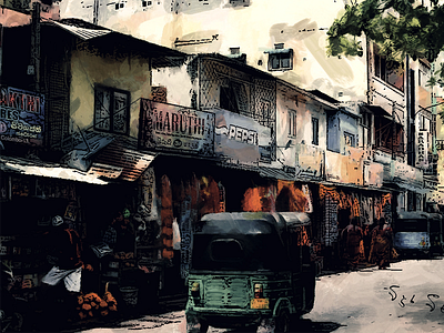 Street in Ceylon digital art photoshop