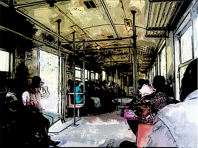 Inside a train digital art photoshop