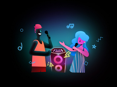 Enjoy karaoke anywhere club design illustration light neon night party ui