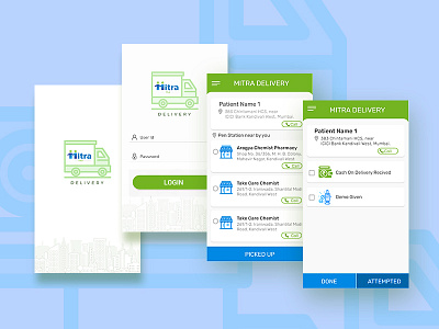 Mitra delivery app chemist delivery healthcare interface login mockup patient pharmaceutical prototype screen ui ux web