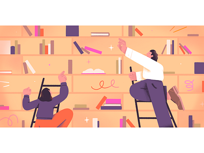 Searching 2d books character flat illustration library searching shapes simple