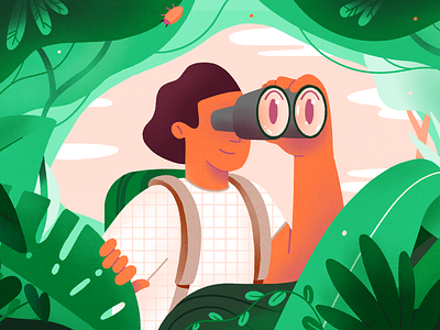 Exploring - Fiverr illustration 2d binocular character exploration explorer fiverr illustration jungle