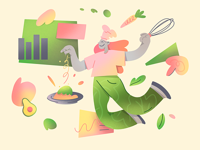 Cooking app illustration: Easy recipe 2d app illustration character chef cooking culinary dish fresh illustration kitchen landing page organic simple spices ui