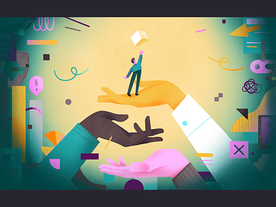 Helping employees / Reaching the goal - editorial illustration 2d assistant central bank character company coprorative corporation culture cybersecurity fear fear factor flat help illustration mess progress shapes tech weird