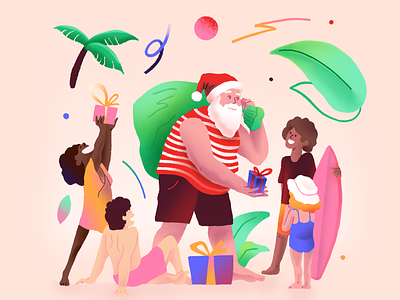 Tropical Xmas 2d beach character children fiverr gift holiday illustration joy noel palm papa sea season simple tropical