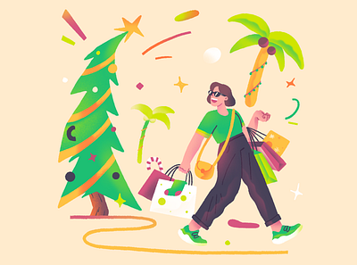 Xmas Shopping 2d buying character fiverr holiday season illustration mall shopping simple store tropical xmas tree