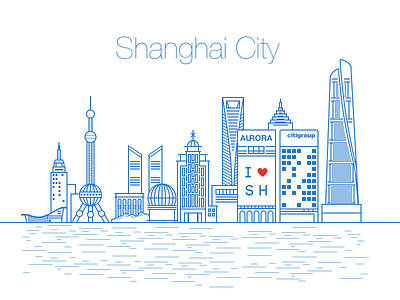 Shanghai City White 2 city line line，illustrations shanghai ui