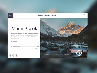 New Zealand Landing Page background colours dailyui design app holidays illustration landing design landing page mountain mountain cook tourist tours ui ui design video app web art webapp webdesign