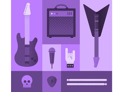 Rock Music amp devil horns drumsticks flying v guitar illustration microphone music plectrum rock skull vector