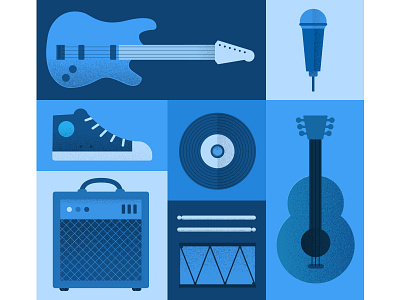 Indie Music amplifier drum drumsticks guitar illustration indie microphone music record sneaker vector