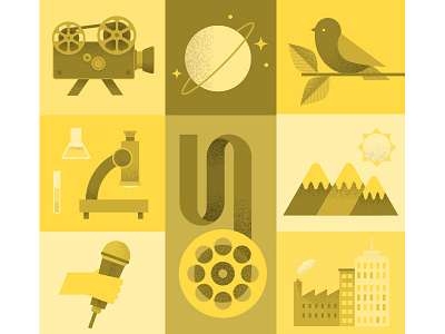 Documentary bird city documentary film illustration illustrator mountains reel space vector yellow