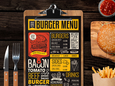 Food Menu For Burger Restaurant branding burger food illustration menu restaurant template