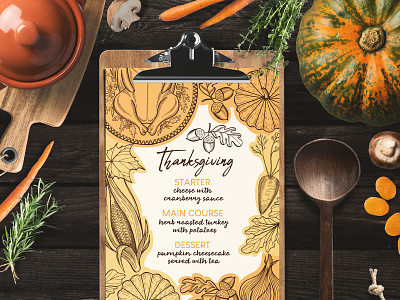 Thanksgiving Food Menu branding design dinner food illustration menu pumpkin restaurant template thanksgiving turkey