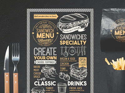 Sandwich Food Menu blackboard branding design food illustration menu restaurant sandwich template