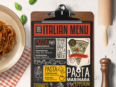 Italian Food Menu blackboard branding brochure design food illustration logo menu pizza restaurant template