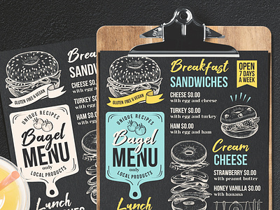 Bagel Menu bagel blackboard branding brochure design food food truck illustration menu restaurant sandwich template