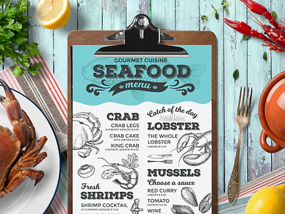 Seafood Menu branding brochure design food illustration menu restaurant seafood template