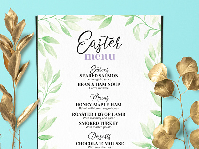 Easter Brunch Menu branding brochure design easter food illustration menu restaurant template watercolor