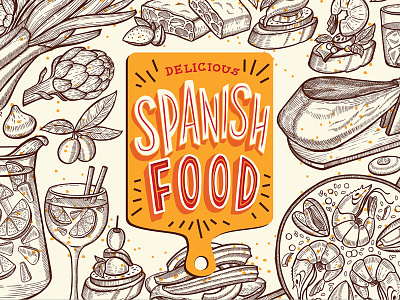 Spanish Food Illustrations branding catalan design food graphic illustration jamon menu paella restaurant spanish