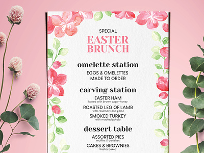 Easter Special Brunch Menu branding brochure design easter food illustration menu restaurant template watercolor