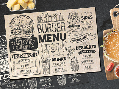 Burger Menu Template blackboard branding brochure burger cafe card design design food illustration menu placemat restaurant template vintage