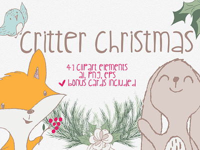 Cute Christmas Critters bird bunny christmas clipart cute cute animals fox graphics holiday illustration