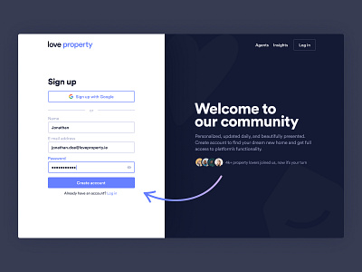 Sign up brand identity branding clean create account exploration form identity inspiration login form login page minimal real estate sign in sign up signup ui ux