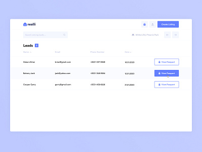 Leads tab admin admin panel agent app clean crm dashboard dashboard app data design house interface leads list lists minimal purple real estate ui ux