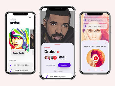 Music App UI Design 2d 3d android app apple branding concept design dribbble figma graphic design invite music music app ui ux vector