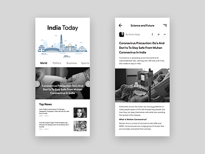 India Today App Redesign app art article branding china concept coronavirus design figma illustrations india mockup new york times news newspaper redesign redesigned typography ui ux