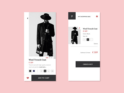 Fashion Store - Design Concept app black and white dark grey fashion minimal mobile shopping bag ui ui design uidesign ux