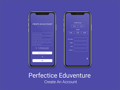 Perfectice Eduventure UI Development adobe xd app ux blue create account dailyui design login design login page login screen ui ux uxdesign ux uidesign ui web design