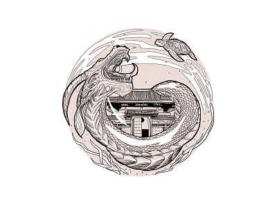 RYUGU-JO [INKTOBER 2020 SERIES] 2020 art black and white design digital digitalart direction dragon folklore graphic illustration inktober inktober2020 japan japanese palace rocket temple turtle underwater