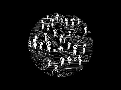 KODAMA'S FOREST [INKTOBER 2020 SERIES] 2020 art black and white buddy design digital direction folklore forest graphic hayaomiyazaki illustration inktober inktober2020 japan japanese kodama miyazaki princess mononoke spirit