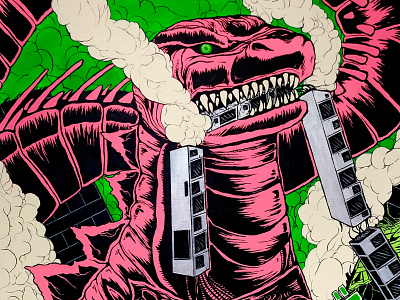 'Shin Godzilla' acrylic acrylic paiting art comic godzilla graphic green illustration neon paint painting pink