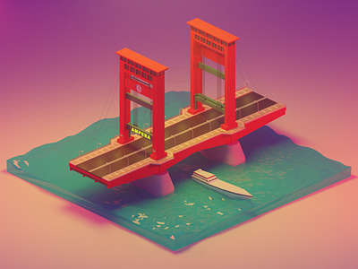 Ampera Bridge 3D Model (Palembang Landmark) 3d 3d animation 3d art 3d artist 3dmodel 3dmodeling 3dsmax blender blender 3d blender3d blender3dart blendercycles indonesia isometric palembang