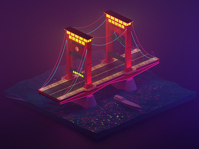 Ampera Bridge at Night 3D Model (Palembang Landmark).